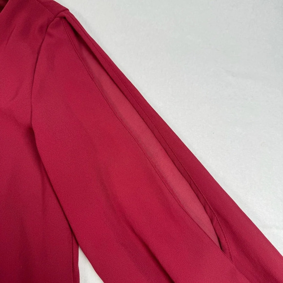 Lulus Sheer Split Long Sleeve Maroon Mini Dress Womens Size Medium Lined - Picture 8 of 10